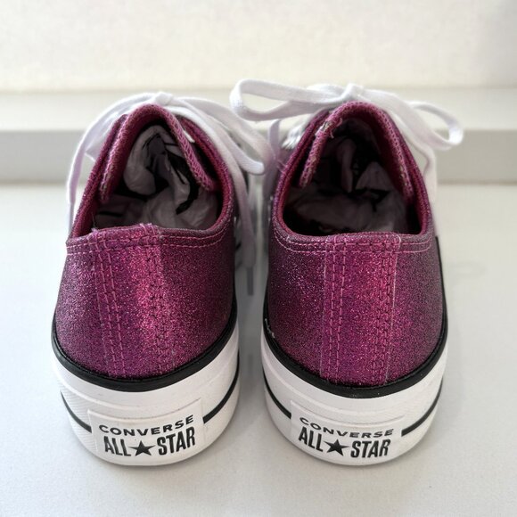 Converse CTAS Glitter Lift Platform Ox Sneakers Low Top Sparkle Party Berry Pink - Picture 4 of 7